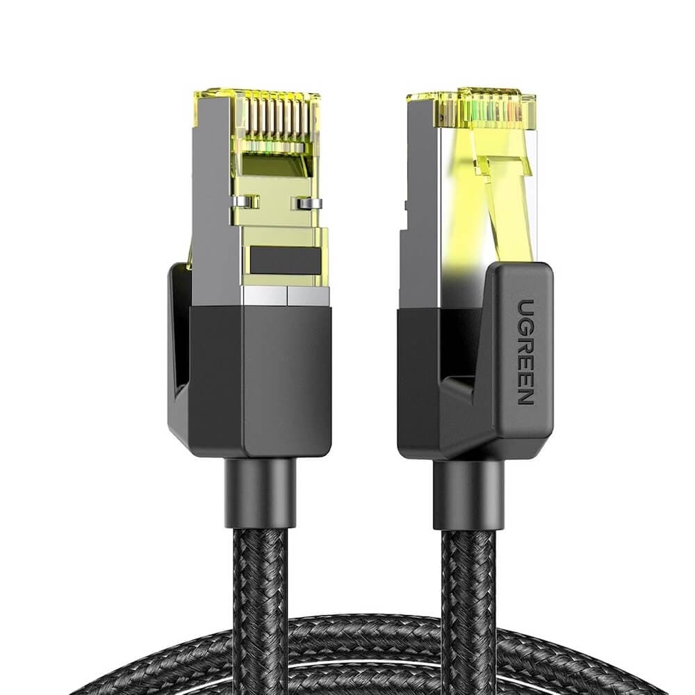 Здрав Gigabit Ethernet RJ45 Cat 7 кабел с въжена оплетка - Ugreen NW150 Cat7 RJ45 Gigabit Network Cable (300 см) (черен)