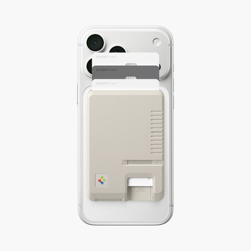 Поликарбонатов портфейл (джоб) за прикрепяне към iPhone с MagSafe - Spigen MagFit Classic LS Magnetic Card Wallet (бежов)