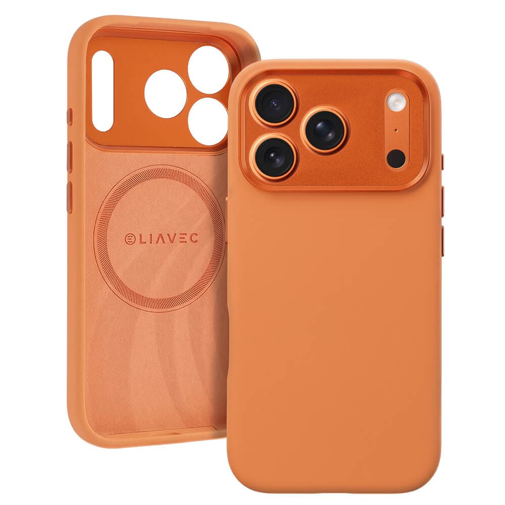Силиконов (TPU) калъф с MagSafe за iPhone 17 Pro - Liavec Silk Shield Case with Metal Camera Frame (оранжев)