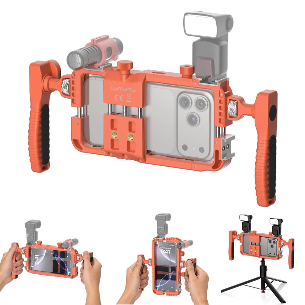 Универсална видео рамка (риг) за смартфони с безжично дистанционно - 4smarts Universal Smartphone Video Rig with Wireless Remote (оранжев)