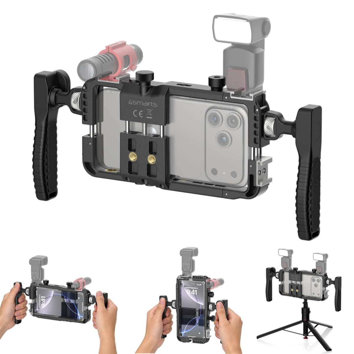 Универсална видео рамка (риг) за смартфони с безжично дистанционно - 4smarts Universal Smartphone Video Rig with Wireless Remote (черен)