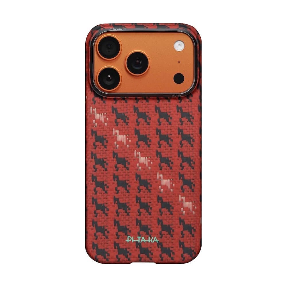 Кевларен кейс с MagSafe за iPhone 17 Pro - Pitaka Happiness Rides Cinnebar Steed Edge Ultra Slim Aramid Fiber Case