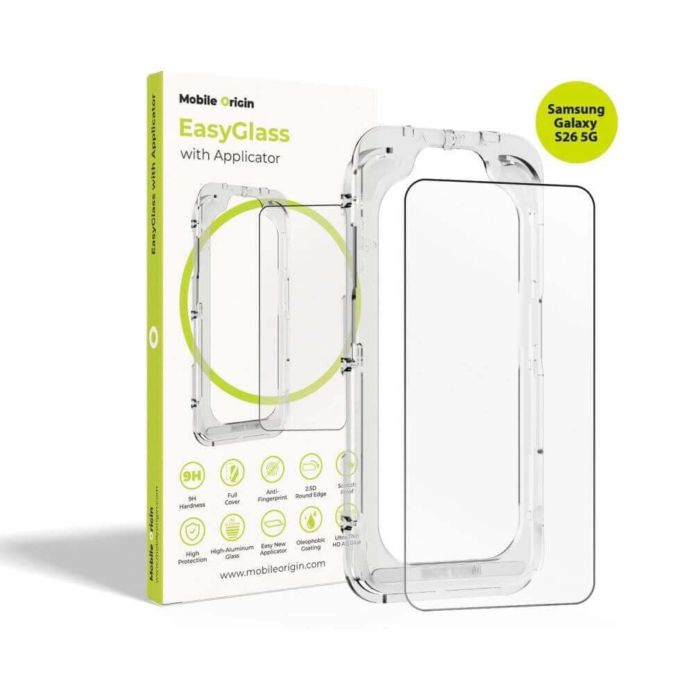 Калено стъклено защитно покритие за дисплея на Samsung Galaxy S26 - Mobile Origin EasyGlass Full Cover Tempered Glass With Applicator (черен-прозрачен)