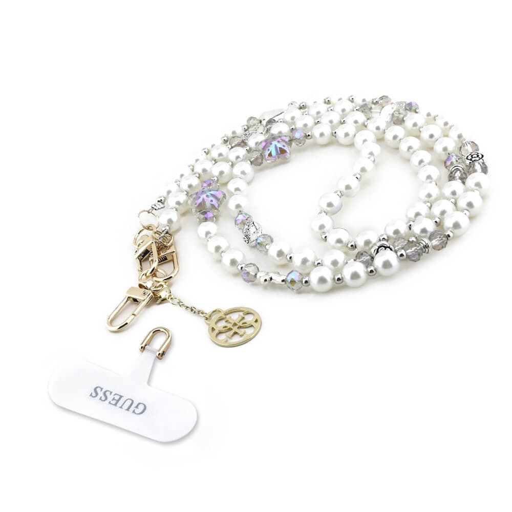 Универсална връзка за носене през врата за смартфони - Guess Pear and 4G Charm Universal Crossbody Strap With Charm (бял)