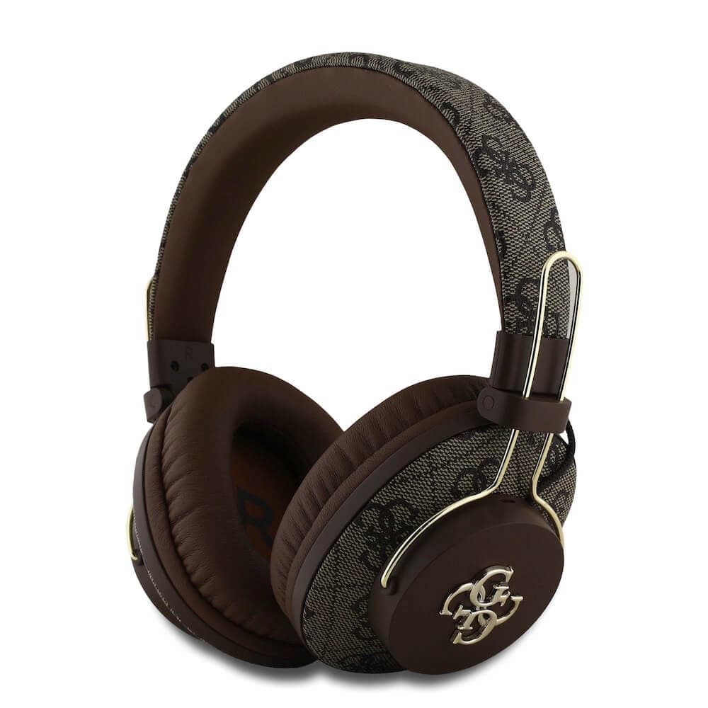 Безжични блутут слушалки с микрофон за мобилни устройства - Guess PU Leather 4G Metal Logo ENC Wireless Over-Ear Headphone (кафяв)