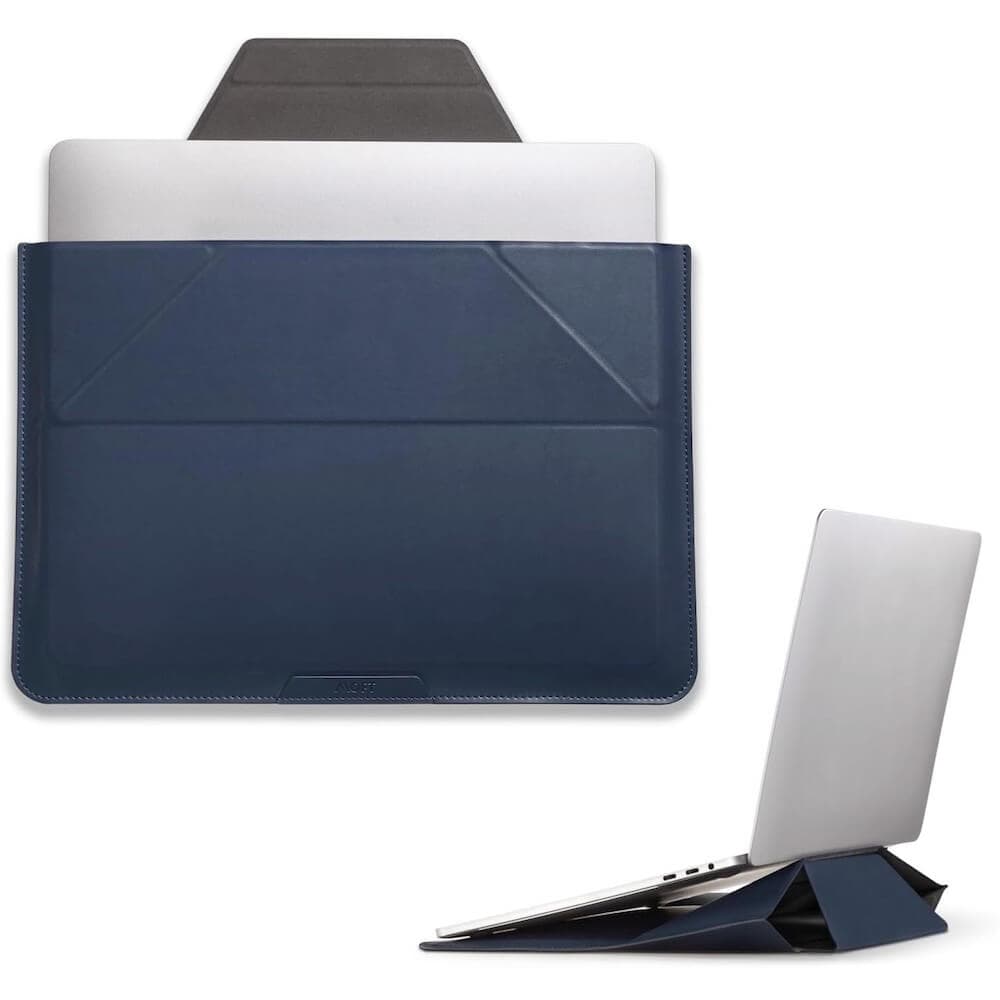 Кожен калъф с поставка за за MacBook Pro 16, Pro 15 и преносими компютри до 16 инча - MOFT Slim Laptop Carry Sleeve 16 (тъмносин)