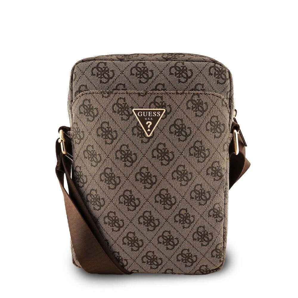 Дизайнерска чанта с презрамка за таблети до 8 инча - Guess PU 4G Triangle Logo Tablet Bag 8 (кафяв)