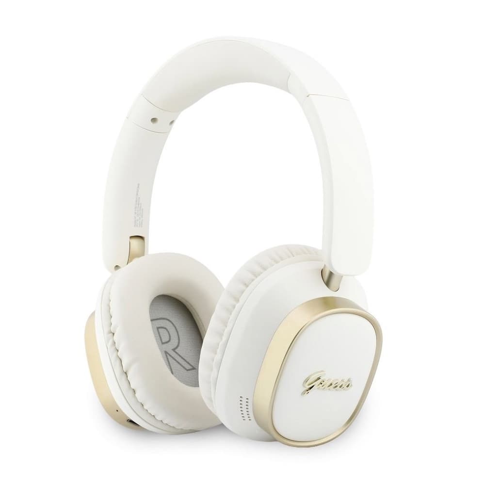 Безжични блутут слушалки с микрофон за мобилни устройства - Guess Rectangle Metal Script Logo ENC Wireless Over-Ear Headphone (бял)