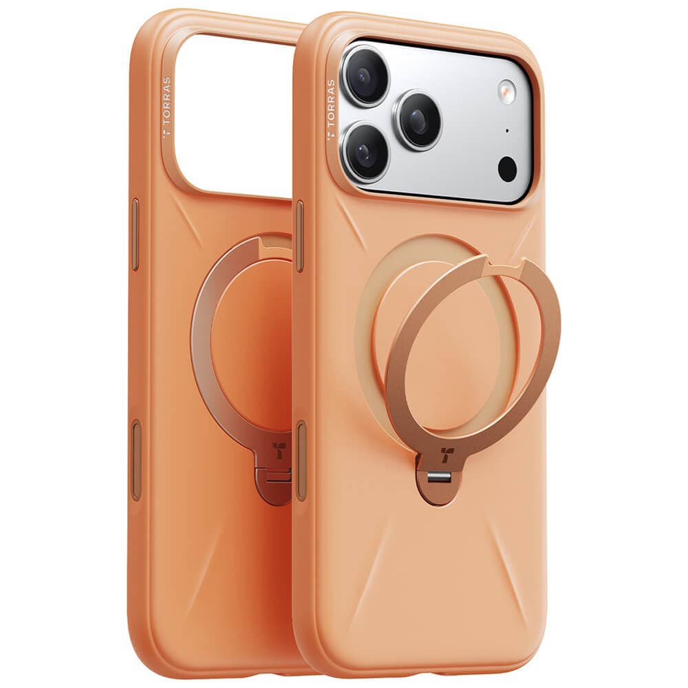 Силиконов (TPU) калъф с вградена поставка и MagSafe за iPhone 17 Pro - Torras QPRO Silicone Series (оранжев)