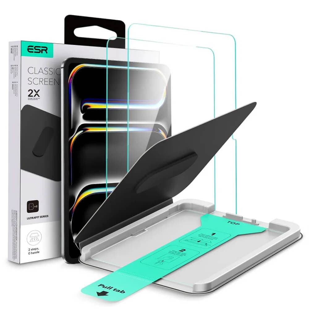 Стъклено защитно покритие за дисплея на iPad Pro 13 (2025), iPad Pro 13 (2024) - ESR Tempered Glass Screen Protector UltraFit Tray 2 Pack