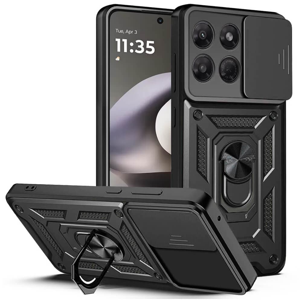 Хибриден удароустойчив кейс с пръстен против изпускане за Motorola Moto G37 Power - Techsuit CamShield Case (черен)