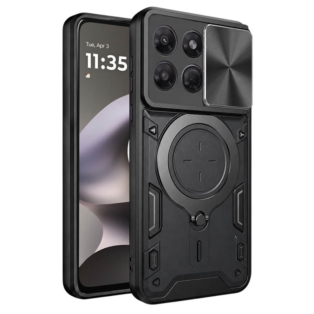 Хибриден удароустойчив кейс с вградена поставка за Motorola Moto G37 Power - Techsuit CamGuard Pro Case (черен)
