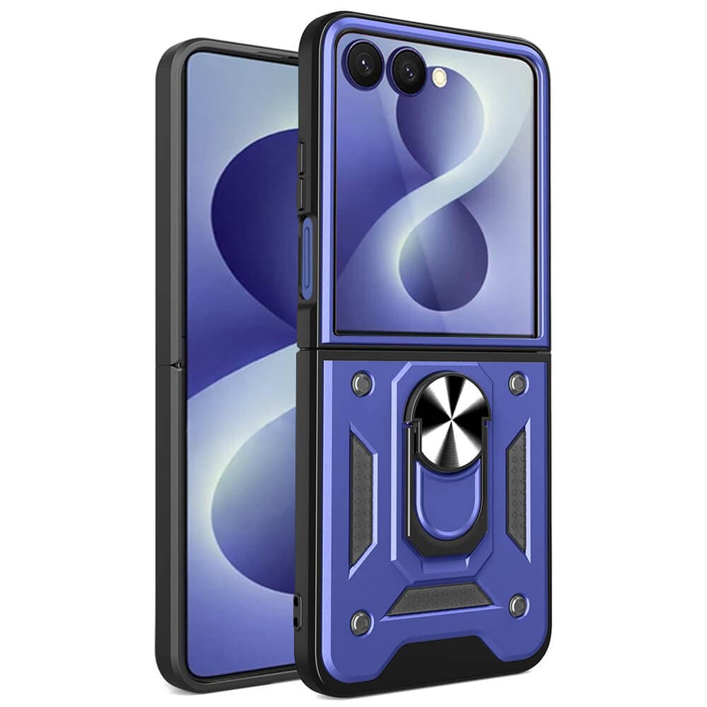 Хибриден удароустойчив кейс с пръстен против изпускане за Samsung Galaxy Z Flip8 - Techsuit CamShield Case (син)