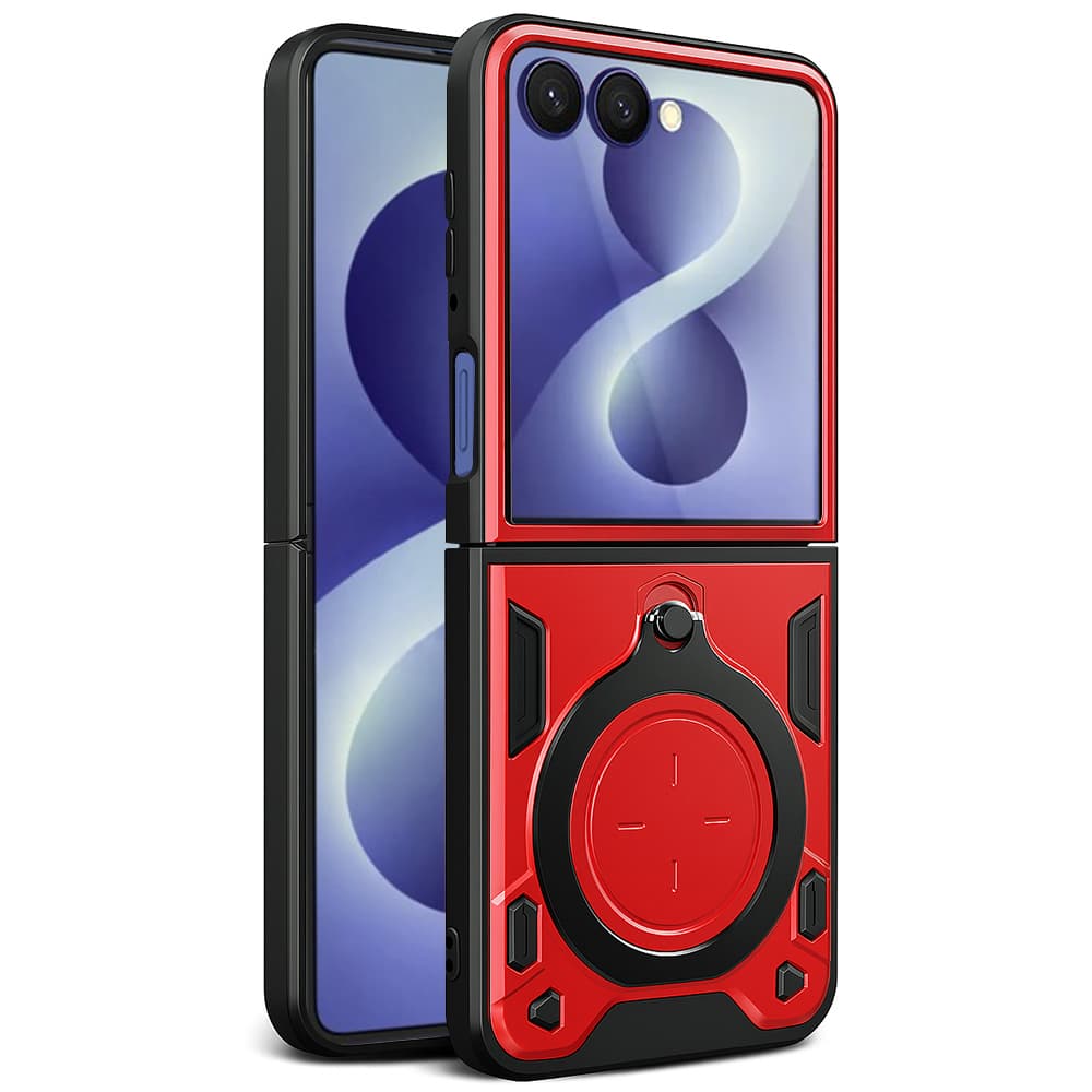 Хибриден удароустойчив кейс с вградена поставка за Samsung Galaxy Z Flip8 - Techsuit CamGuard Pro Case (червен)