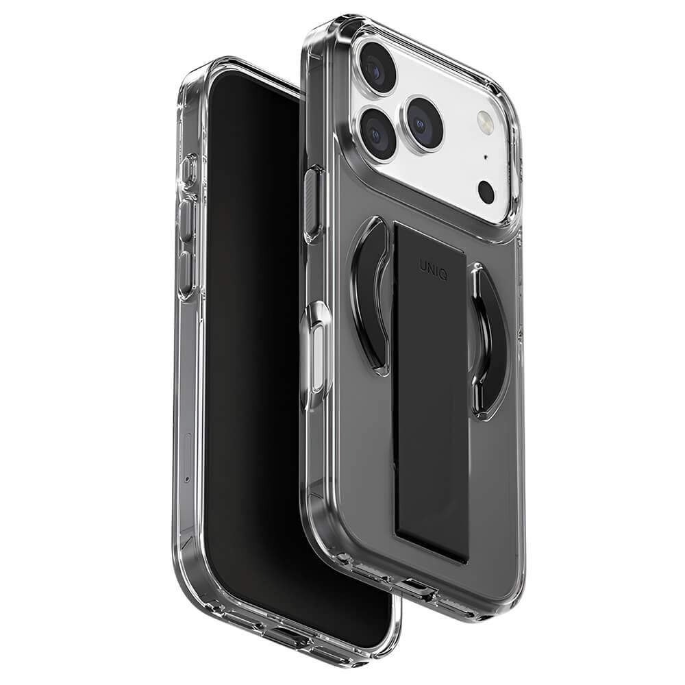 Хибриден удароустойчив кейс с MagSafe и ластик против изпускане за iPhone 17 Pro - Uniq Heldro Air MagClick Hybrid Case (черен-прозрачен)