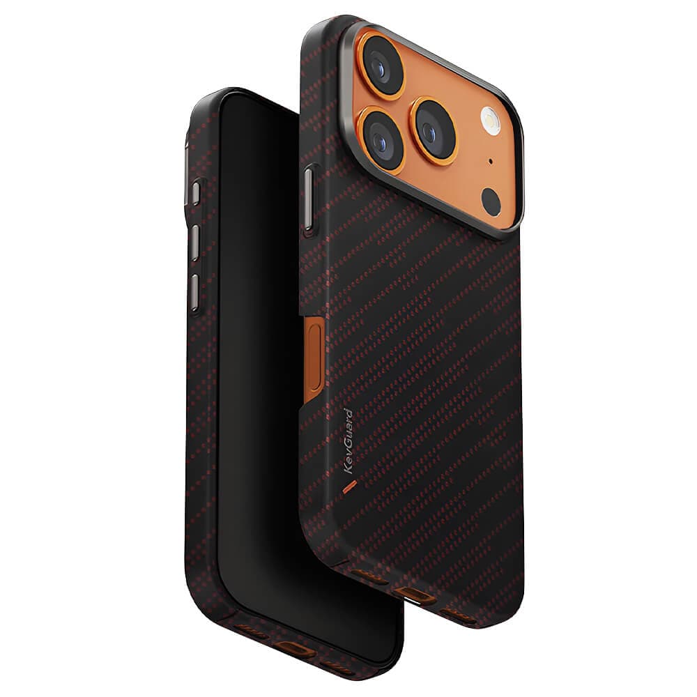 Кевларен кейс с MagSafe за iPhone 17 Pro Max - Uniq Keva Edge Slimline Aramid Magnetic Case (черен-червен)