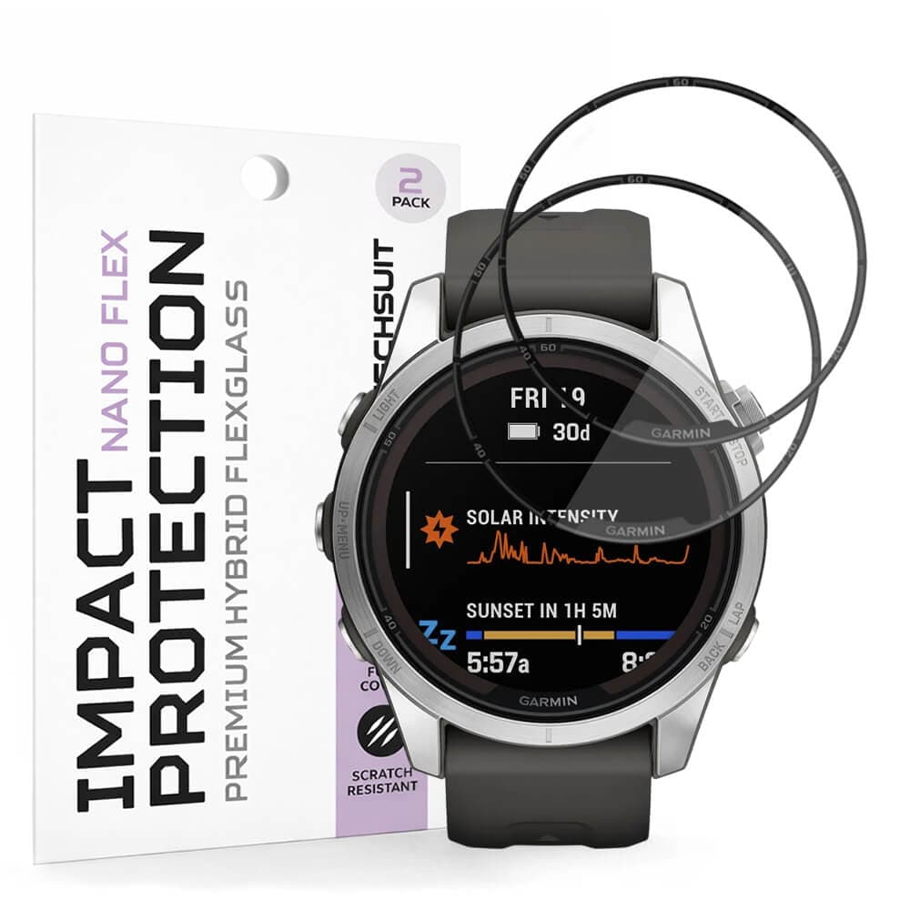 Ккомплект 2 броя хибридно защитно покритие за дисплея на Garmin Fenix 7X - Techsuit Nano Flex HybridGlass Full Screen Protector 2 Pack (черен-прозрачно)