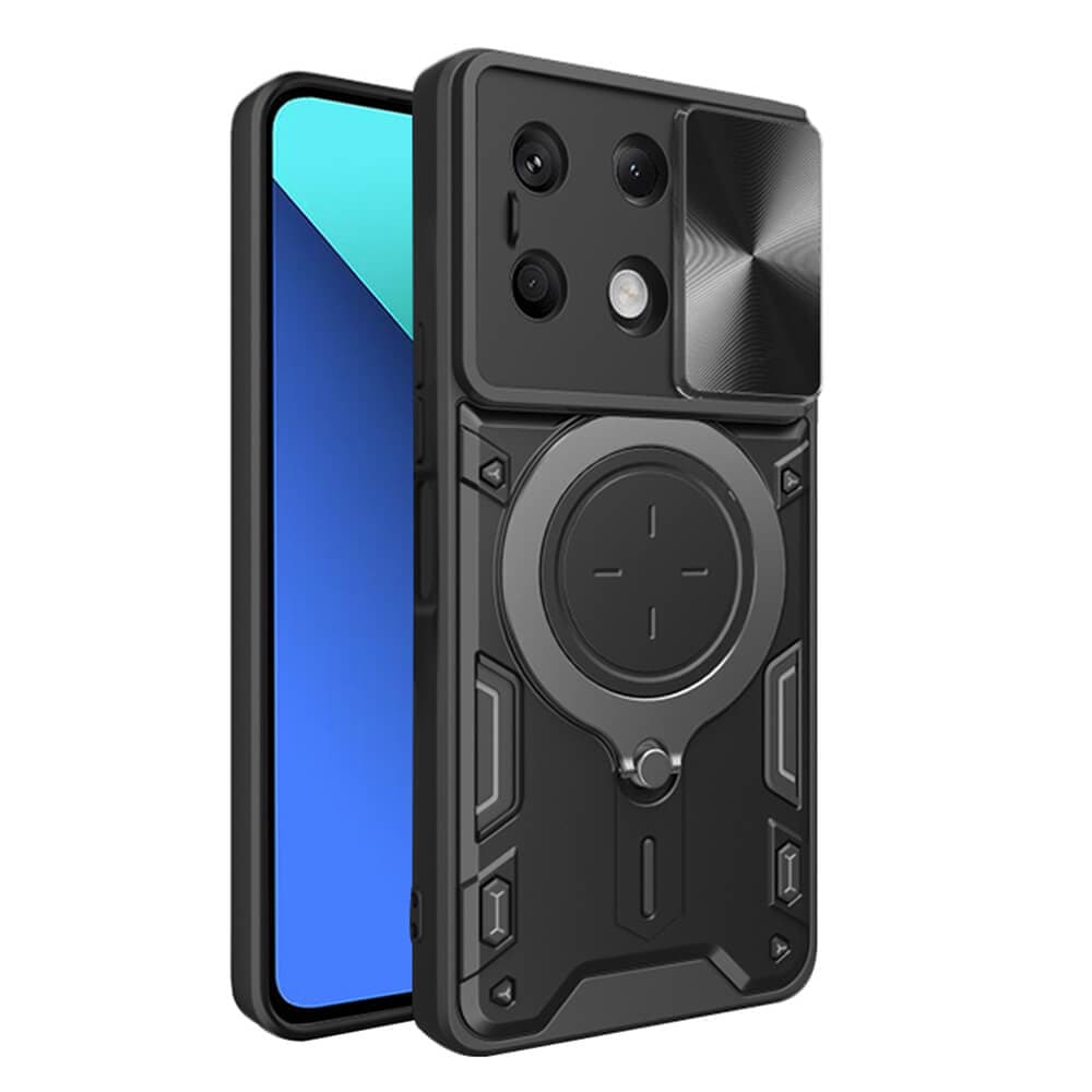 Хибриден удароустойчив кейс с вградена поставка за Xiaomi Redmi Note 13 4G - Techsuit CamGuard Pro Case (черен)