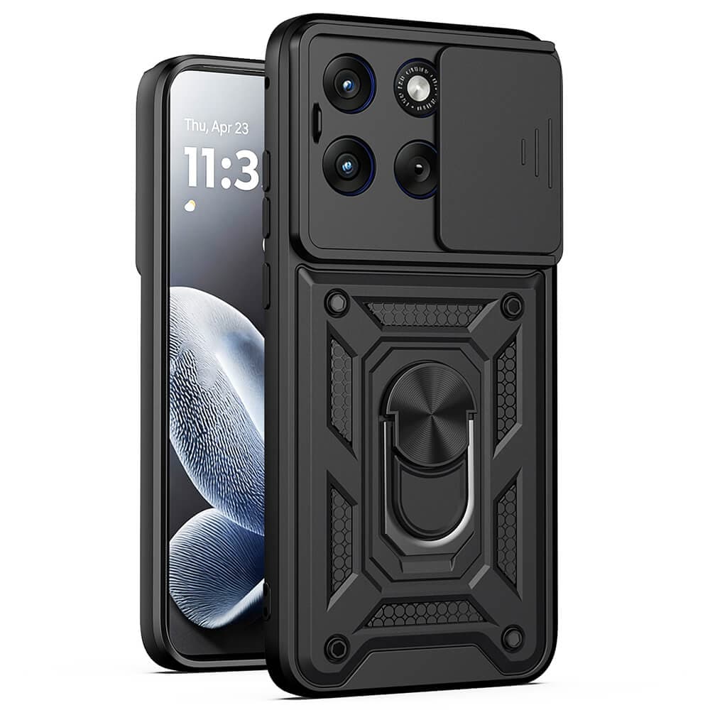 Хибриден удароустойчив кейс с пръстен против изпускане за Motorola Edge 70 Fusion - Techsuit CamShield Case (черен)