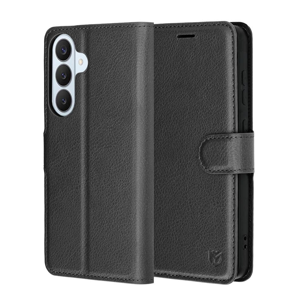 Кожен калъф с поставка и отделение за кр. карти за Samsung Galaxy S26 - Techsuit Leather Folio (черен)