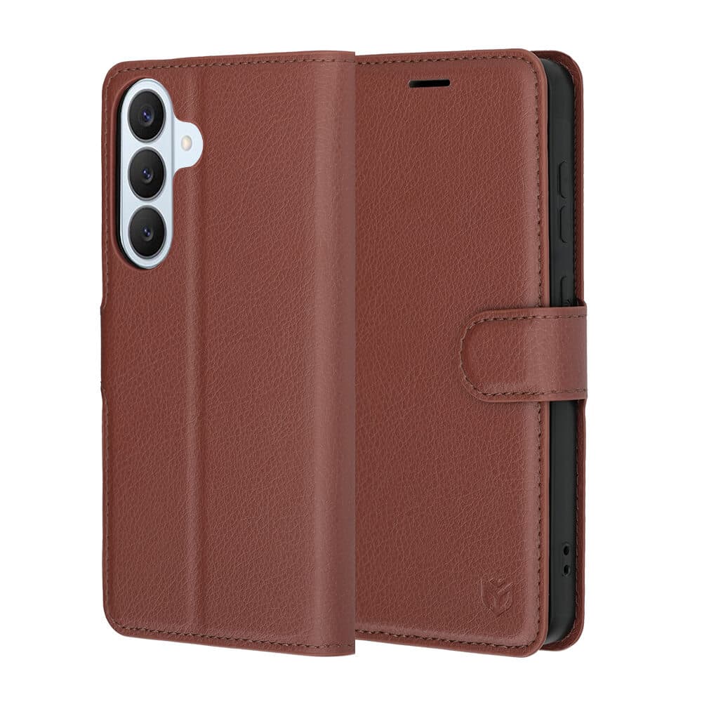 Кожен калъф с поставка и отделение за кр. карти за Samsung Galaxy S26 - Techsuit Leather Folio (кафяв)