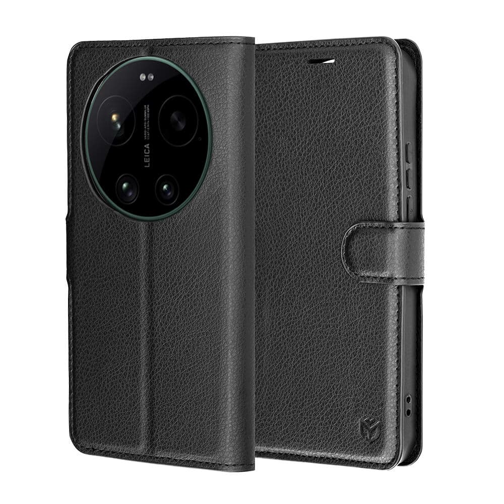 Кожен калъф с поставка и отделение за кр. карти за Xiaomi 17 Ultra - Techsuit Leather Folio (черен)