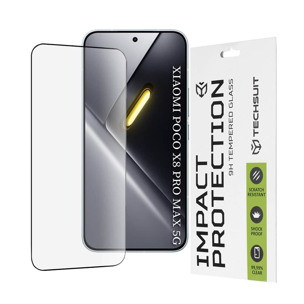 Калено стъклено защитно покритие за дисплея на Xiaomi Poco X8 Pro Max - Techsuit Full Glue Tempered Glass 111D (черен-прозрачен)