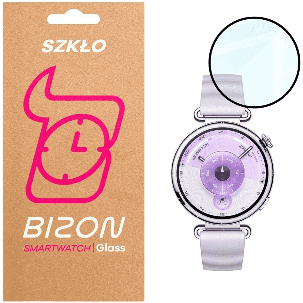 Хибридно защитно покритие за дисплея на Huawei Watch GT6 41мм - Bizon Glass Watch Edge Hybrid Protector (черен-прозрачен)
