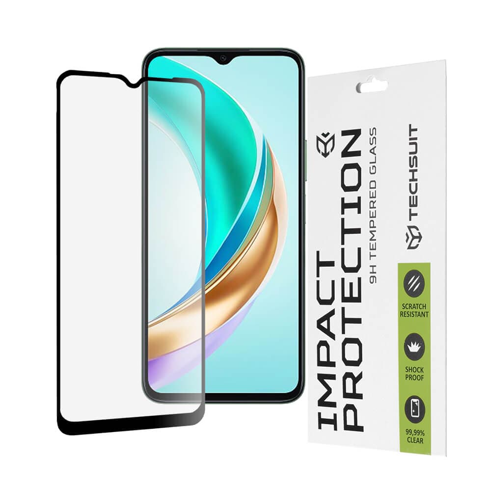 Калено стъклено защитно покритие за дисплея на Honor X6b - Techsuit Full Glue Tempered Glass 111D (черен-прозрачен)