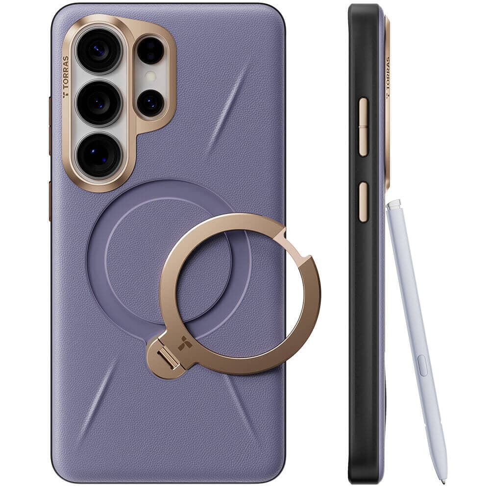 Кожен кейс с MagSafe и вградена поставка за Samsung Galaxy S26 Ultra - Torras QPRO Leather Series (лилав)