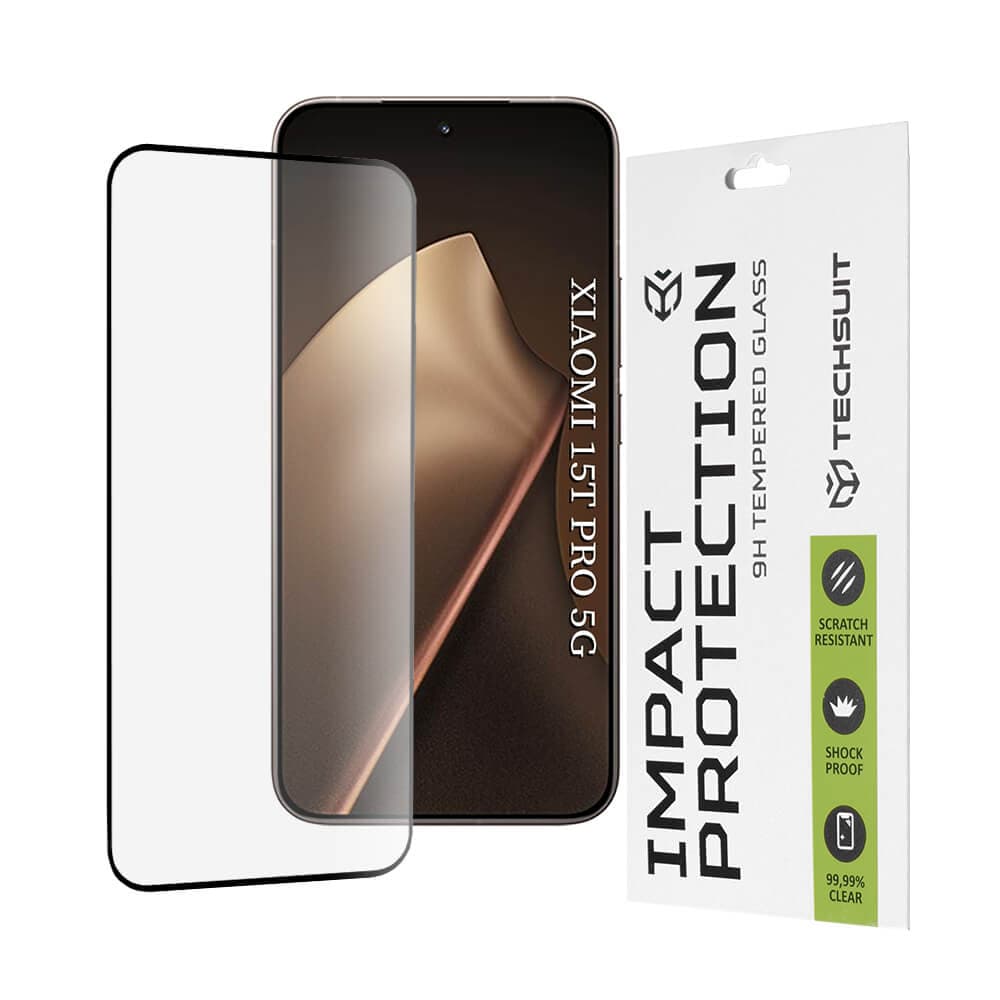 Калено стъклено защитно покритие за дисплея на Xiaomi 15T Pro - Techsuit Full Glue Tempered Glass 111D (черен-прозрачен)