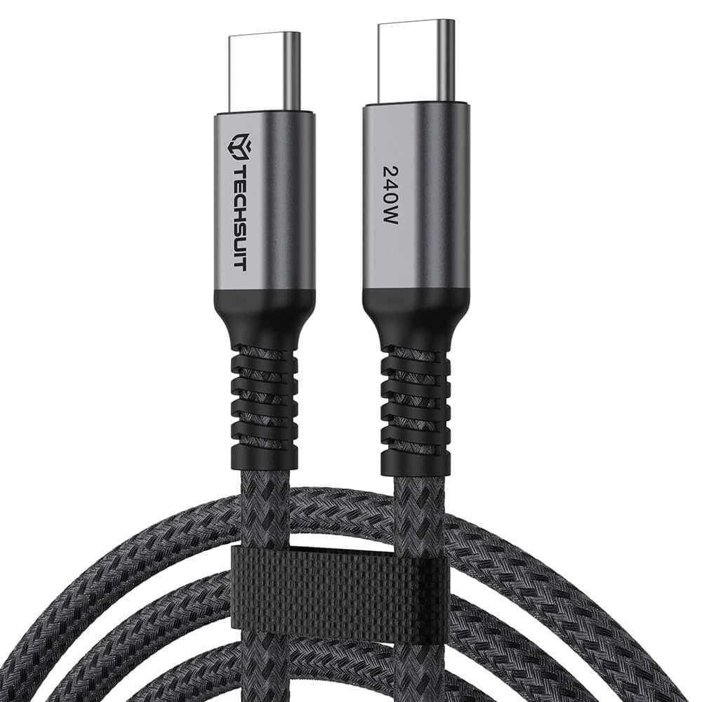 Кабел за бързо зареждане за устройства с USB-C порт - Techsuit CX2 TitanSync Pro USB-C to USB-C Cable 240W (100 см) (тъмносив)