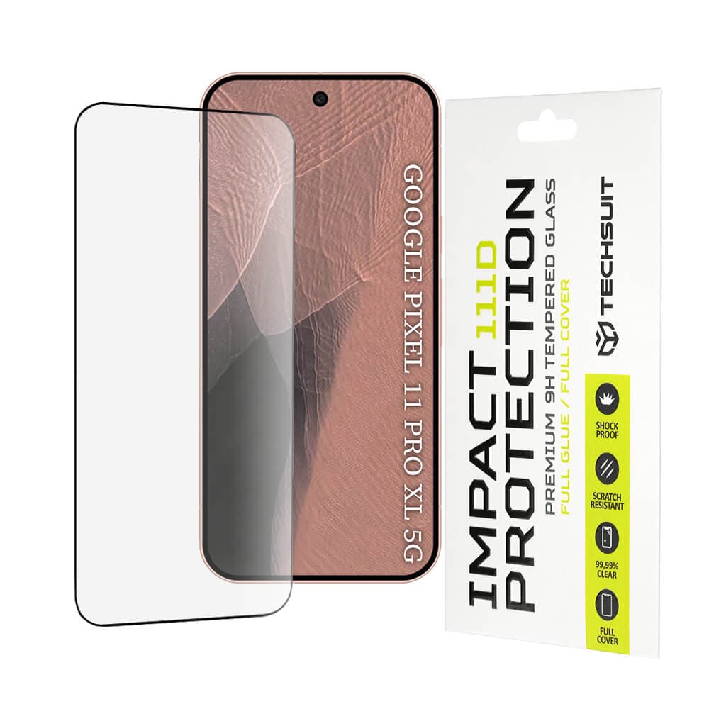 Калено стъклено защитно покритие за дисплея на Google Pixel 11 Pro XL - Techsuit Full Glue Tempered Glass 111D (черен-прозрачен)
