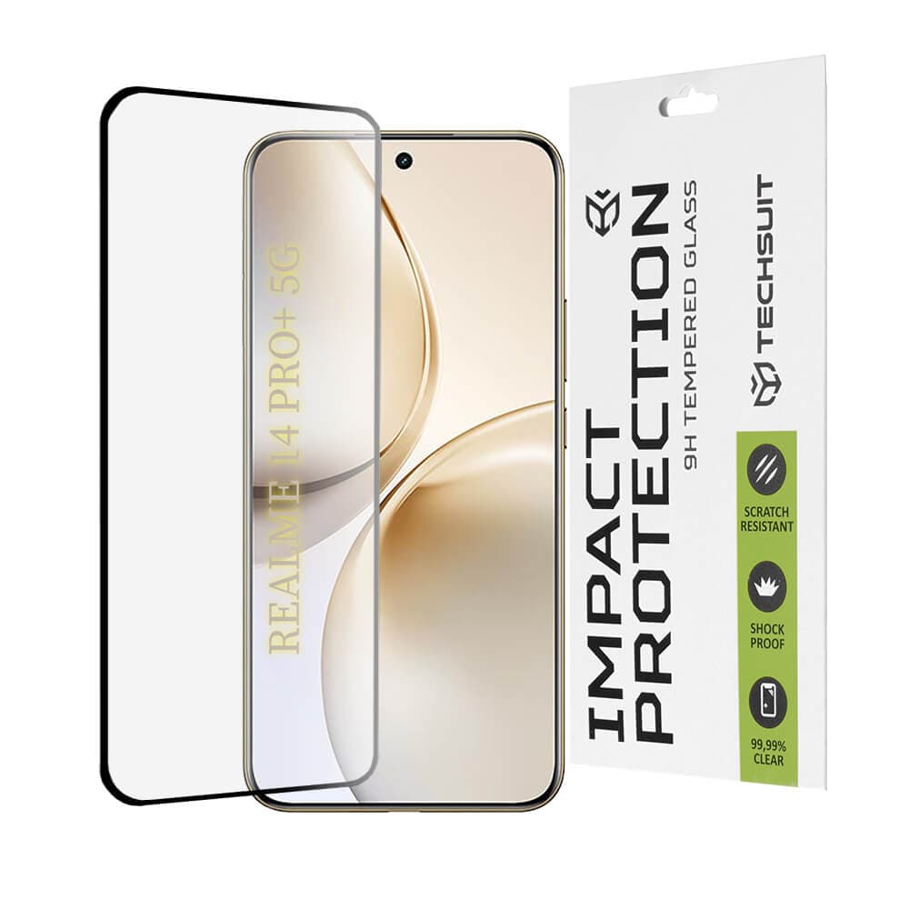 Калено стъклено защитно покритие за дисплея на Realme 14 Pro Plus - Techsuit Full Glue Tempered Glass 111D (черен-прозрачен)