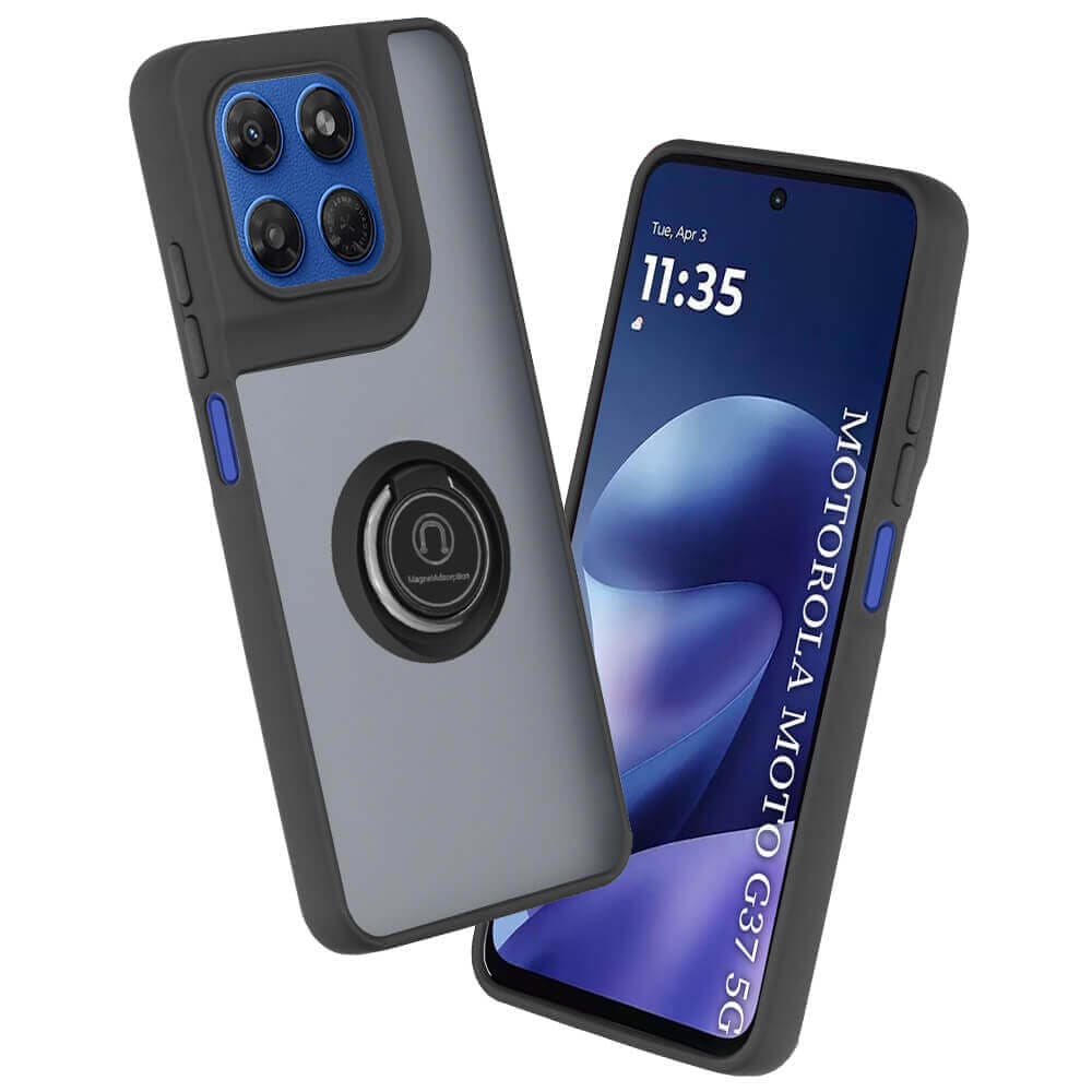 Хибриден удароустойчив кейс с пръстен против изпускане за Motorola Moto G37, Moto G47 - Techsuit Glinth Hybrid Case (черен-прозрачен)