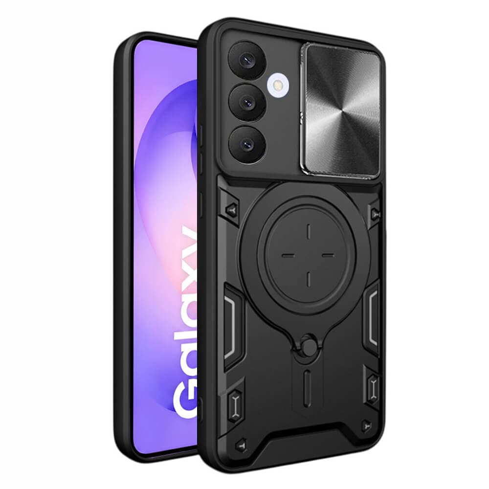 Хибриден удароустойчив кейс с вградена поставка за Samsung Galaxy S26 FE, Galaxy S25 FE - Techsuit CamGuard Pro Case (черен)