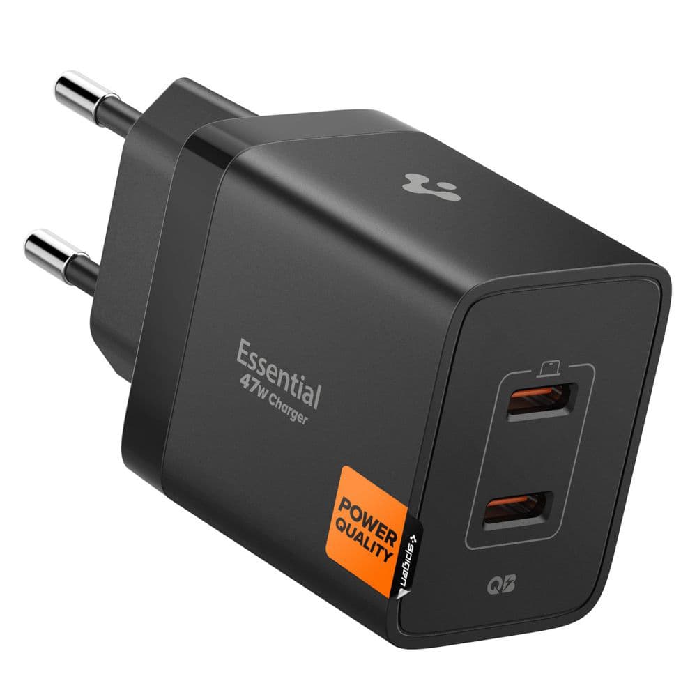 Захранване за ел. мрежа с 2xUSB-C PD изходи с технология за бързо зареждане - Spigen ArcStation Essential Dual USB-C Wall Charger 47W (черен)