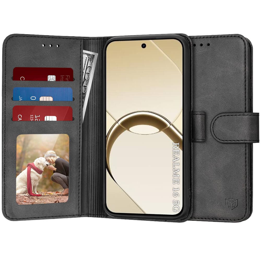 Кожен калъф, тип портфейл за Realme 16 5G - Techsuit Diary Book Wallet Leather Flip Case (черен)