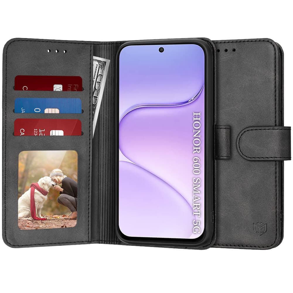 Кожен калъф, тип портфейл за Honor 600 Smart - Techsuit Diary Book Wallet Leather Flip Case (черен)