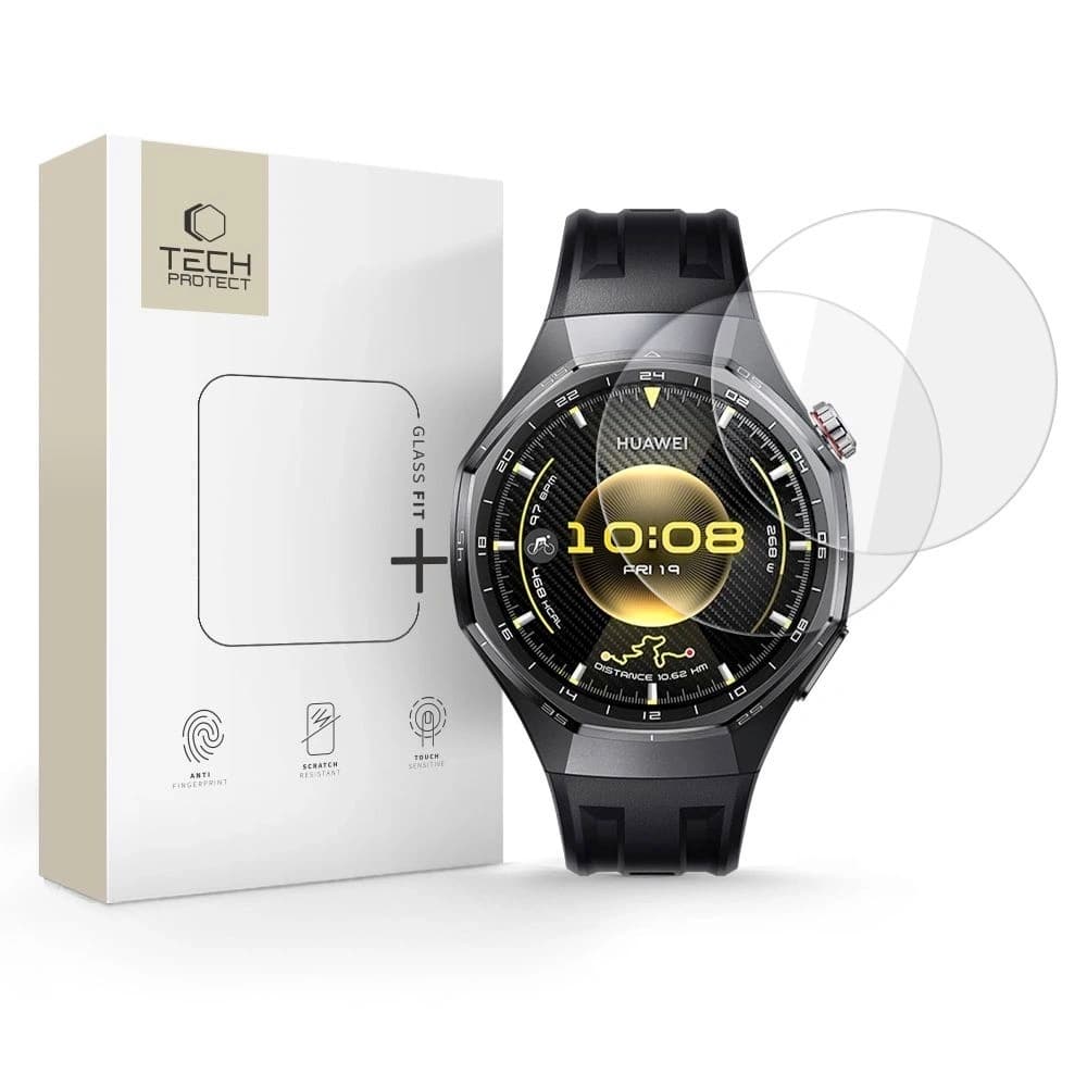 2 броя калени стъклени защитни покрития за дисплея Huawei Watch GT 6 Pro 46мм -Tech-Protect Glass Fit Plus Tempered Glass 2 Pack (прозрачен)