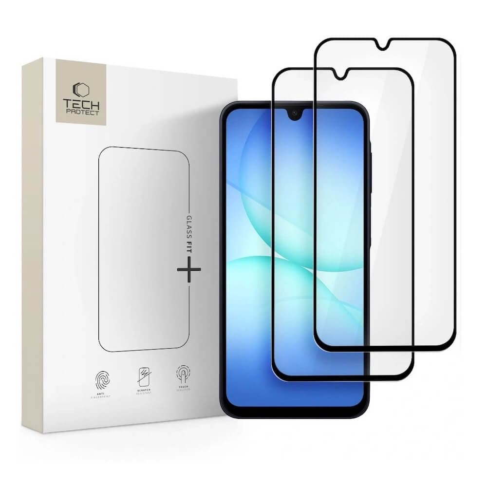 2 броя калени стъклени защитни покрития за дисплея на Samsung Galaxy A16, A16 5G, A26 5G, A17, A17 5G - Tech-Protect Glass Fit Plus Tempered Glass 2.5D 2 Pack (черен-прозрачен)