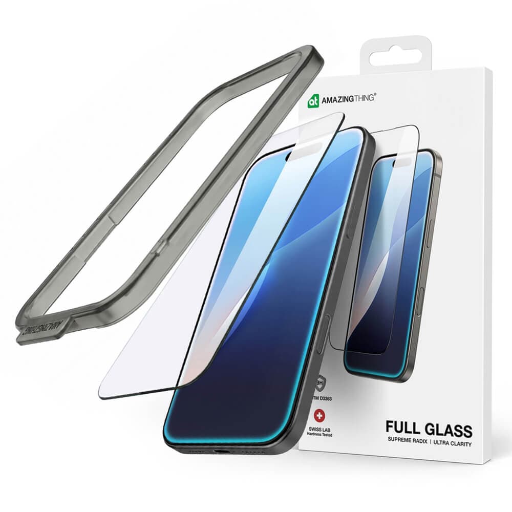 Калено стъклено защитно покритие за дисплея на iPhone 16 - AmazingThing Radix Full Tempered Glass (черен-прозрачен)