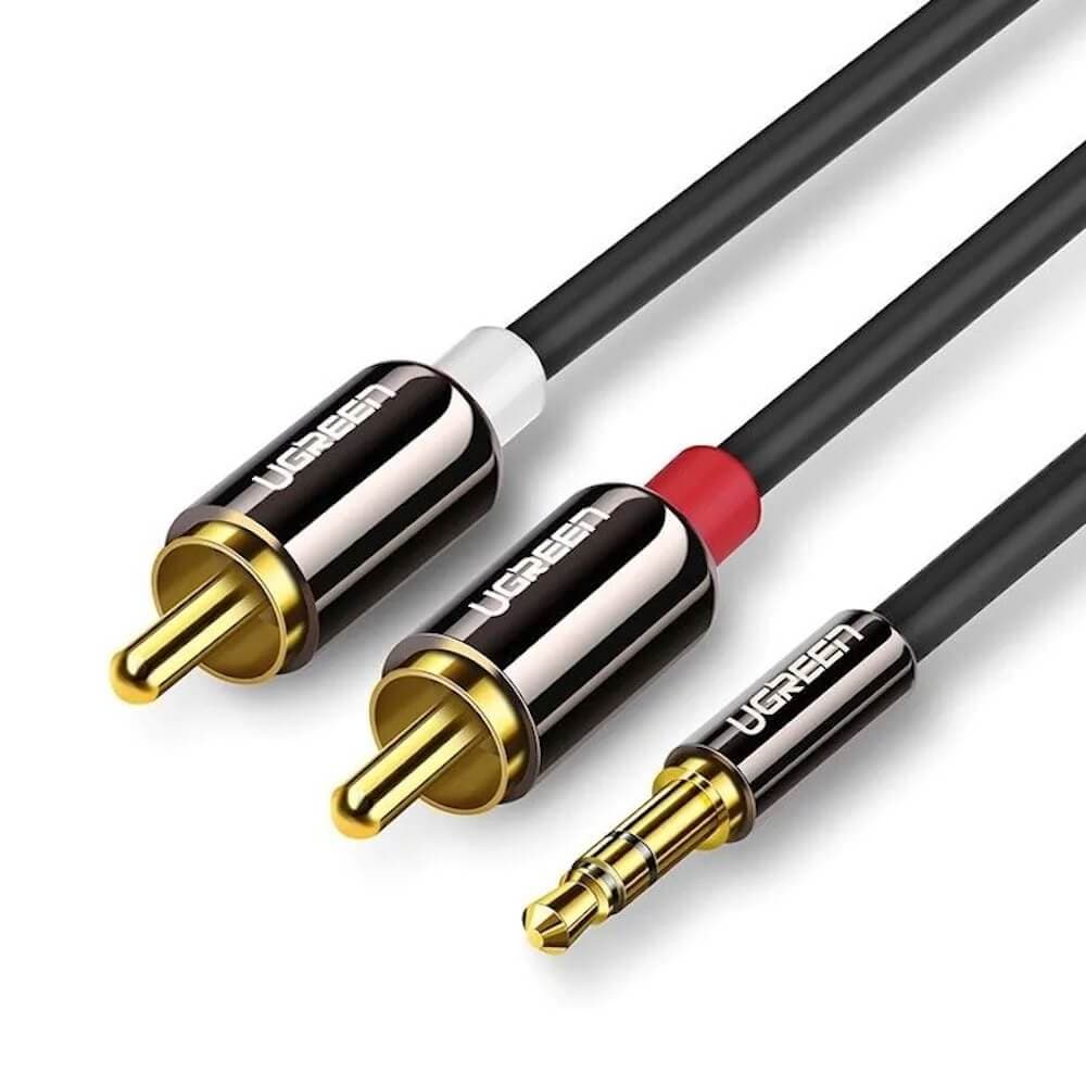 Качествен аудио кабел 2xRCA (мъжко) към 3.5mm (мъжко) - Ugreen AV116 2xRCA Male to 3.5mm Male Audio Cable (300 см)