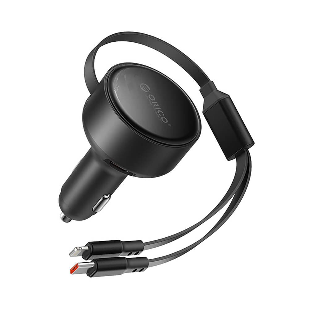Зарядно за кола с USB-C изход и вградени кабели USB-C и Lightning - Orico Car Charger With USB-C and Lightning Cable 60W (черен)