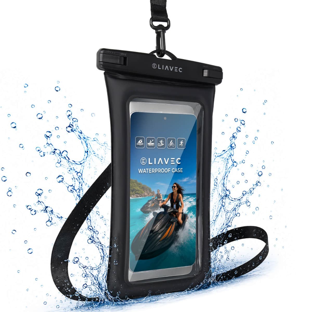Универсален водоустойчив калъф за смартфони до 8 инча - Liavec Aqua Universal Waterproof Case with Airbag IPX8 (черен)