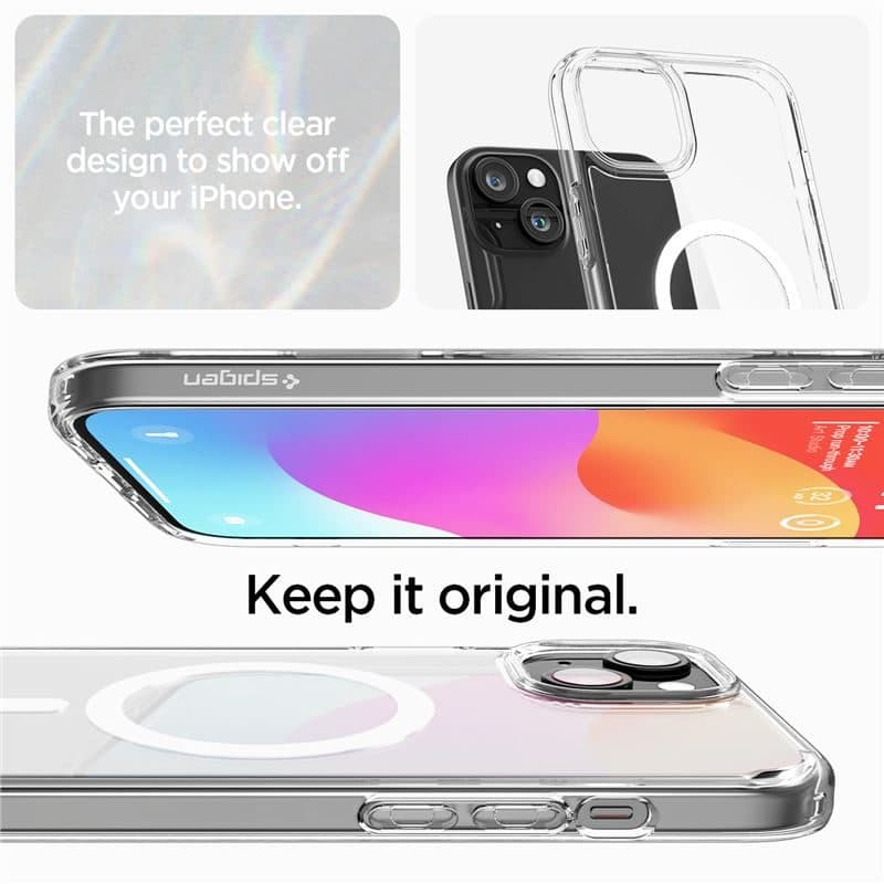 Хибриден кейс с висока степен на защита с MagSafe за iPhone 15 - Spigen Ultra Hybrid MagSafe Case (прозрачен-бял)