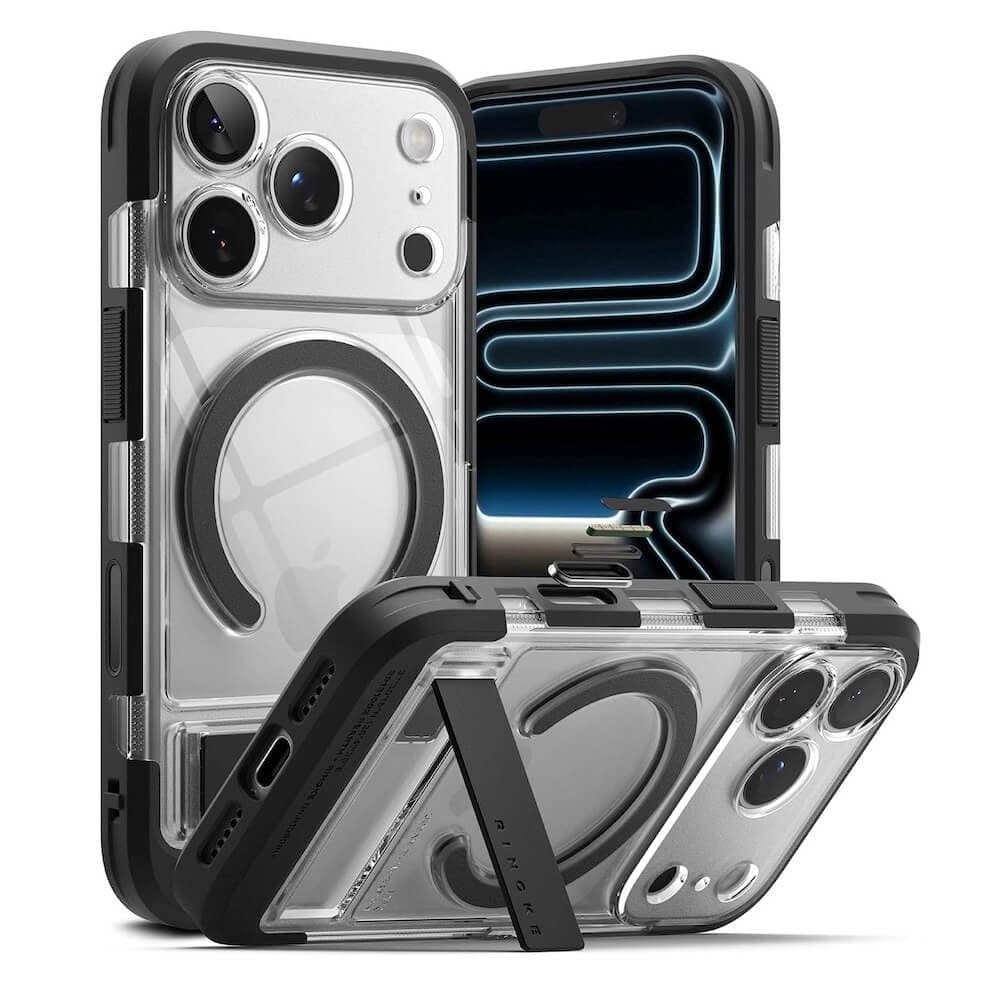 Хибриден удароустойчив кейс с MagSafe и вградена поставка за iPhone 17 Pro - Ringke UX Magnetic Hybrid Case (прозрачен)