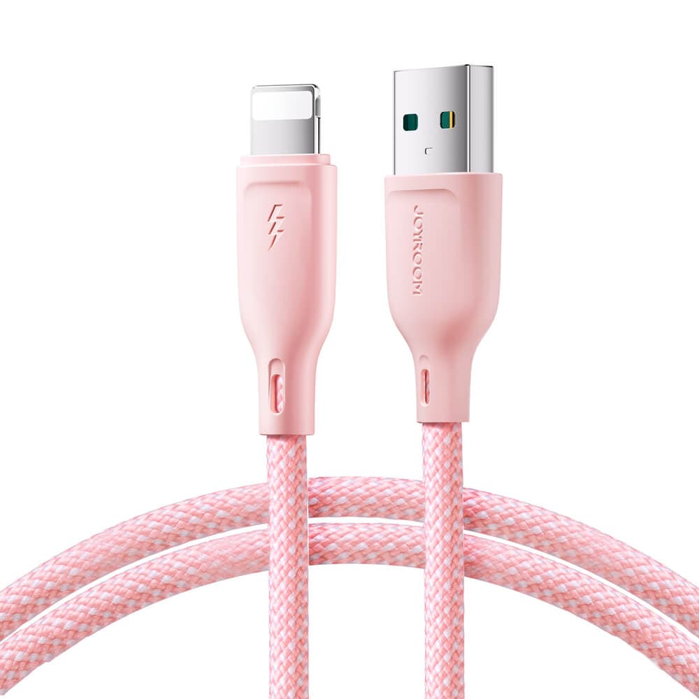 Здрав кабел с въжена оплетка и бързо зареждане за устройства с USB-А към Lightning кабел за Apple устройства с Lightning порт - Joyroom Multi Color USB-A to Lightning Cable (100 см) (розов)