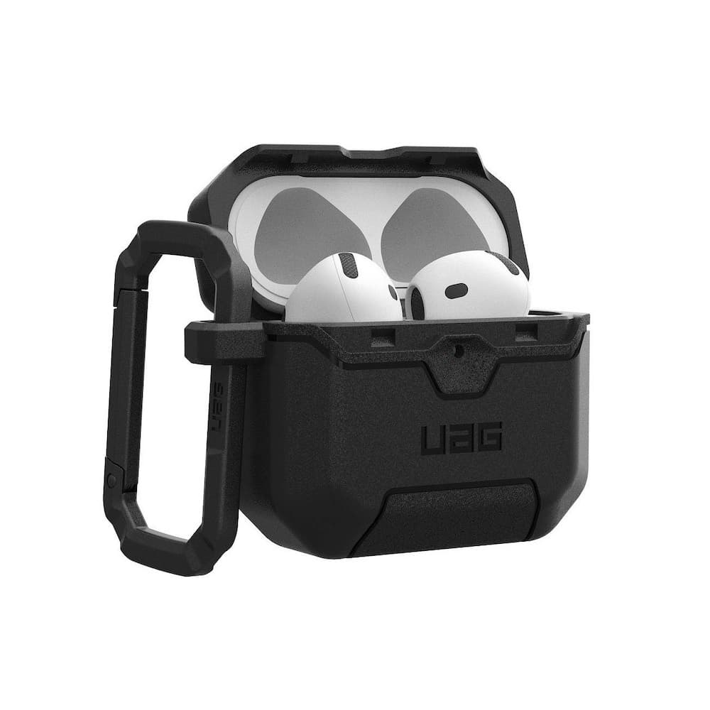 Удароустойчив силиконов (TPU) кейс с карабинер за Apple AirPods 4 - UAG Scout Case (черен)