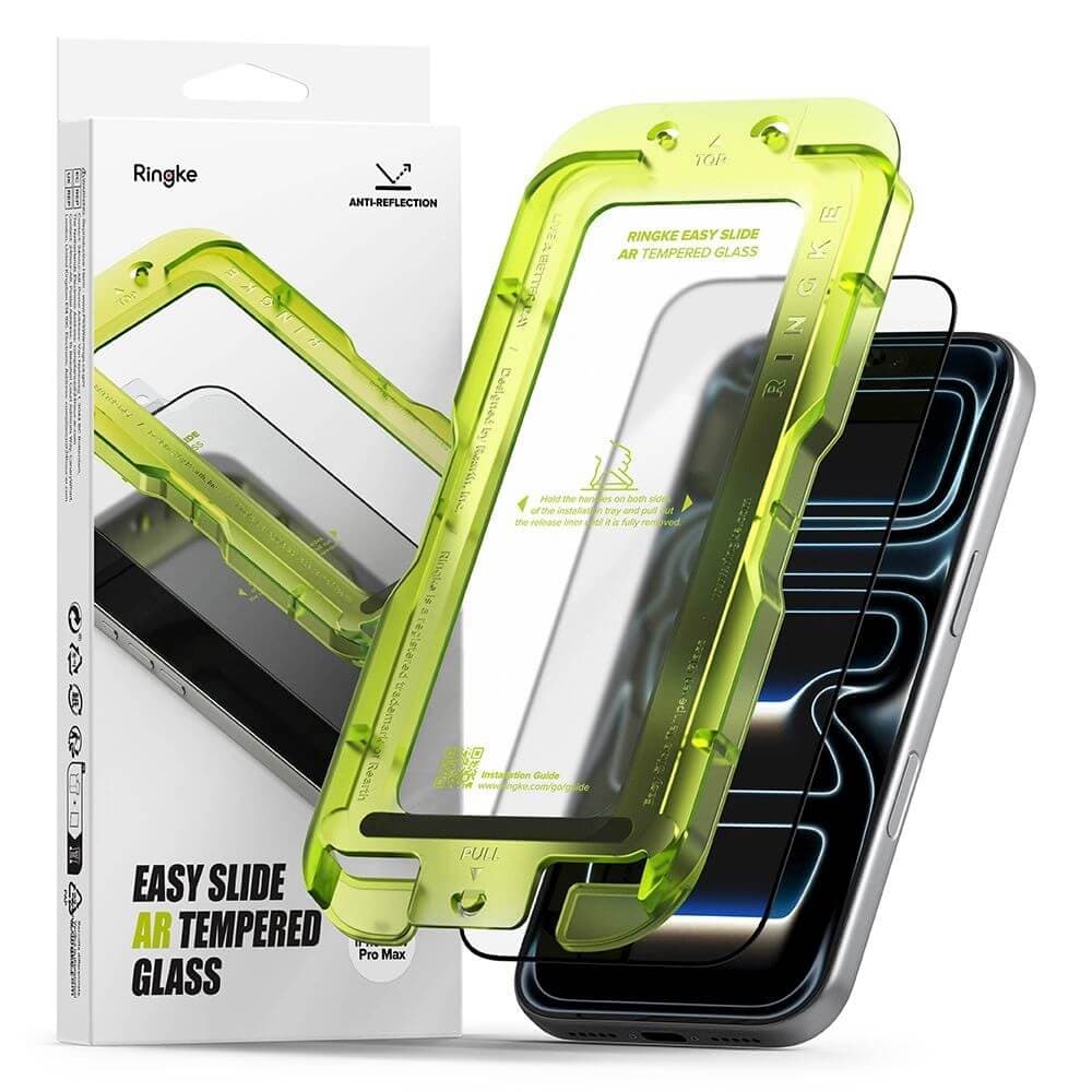 Матирано калено стъклено защитно покритие за дисплея на iPhone 18 Pro Max, iPhone 17 Pro Max - Ringke Easy Slide AR Tempered Glass (черен-прозрачен)